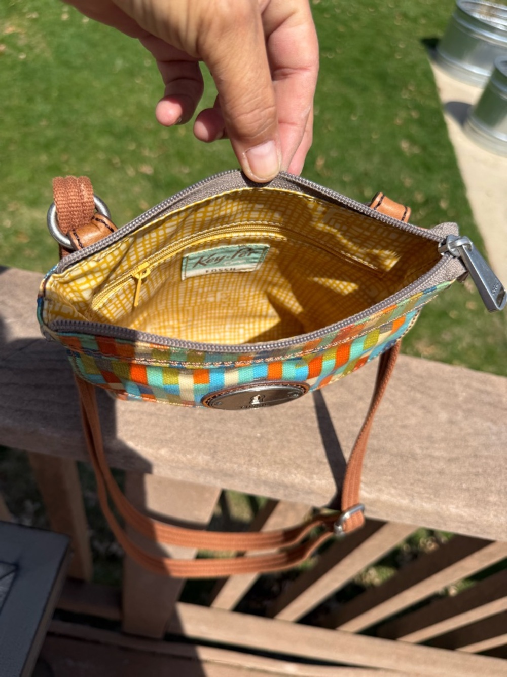 EUC Fossil Key-Per Geometric Striped Pattern Vintage Crossbody Bag - Picture 11 of 12